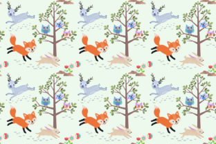Cute Animal in Forest Seamless Pattern
