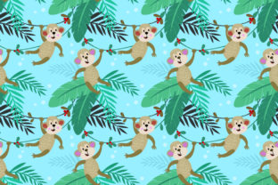 Cute Monkey in Forest Seamless Pattern