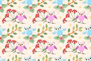 Cute Owl on Branch Seamless Pattern
