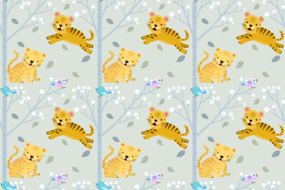 Cute Small Tiger in Forest Pattern