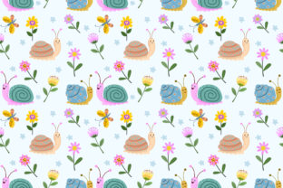 Cute Snail and Flowers Seamless Pattern
