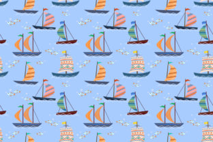 Sailing Boat and Fish in Blue Sea