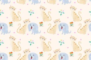 Seamless Pattern with Cute Cat and Dog