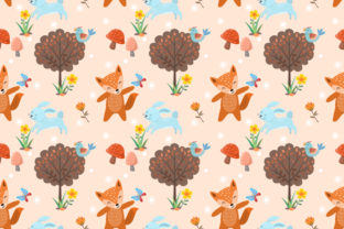 Seamless with Cute Wolf and Rabbit