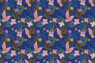 Small Pink Flowers on Blue Background